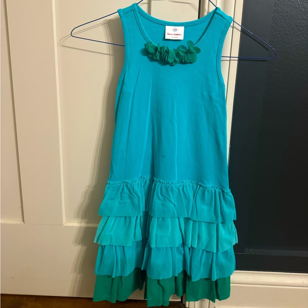 Hanna Andersson girls’ blue/teal/green tiered tulle mesh dress size 130